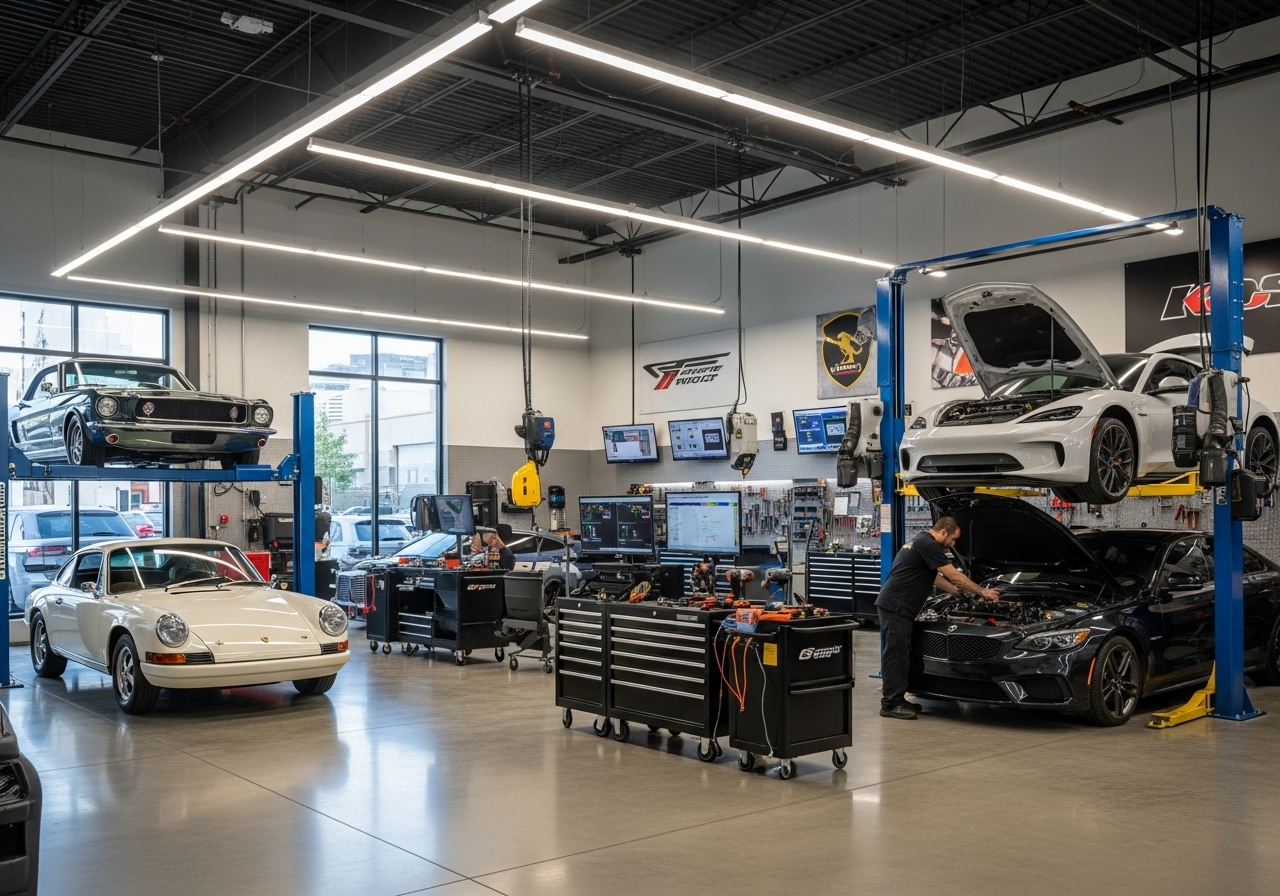 Professional car garage interior